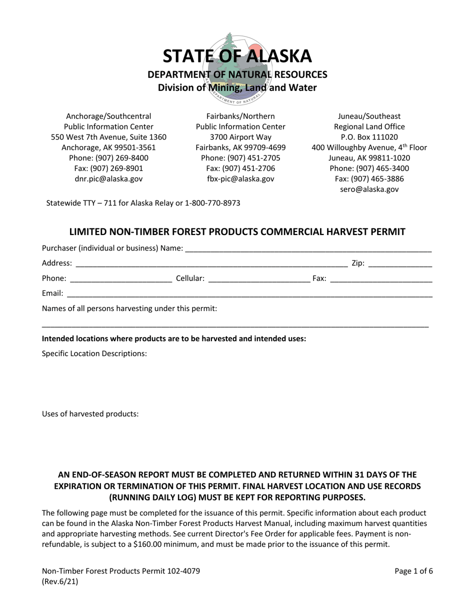 Limited Non-timber Forest Products Commercial Harvest Permit - Alaska, Page 1