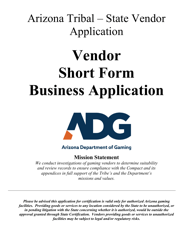 Document preview: Arizona Tribal - State Vendor Application - Short Form - Arizona