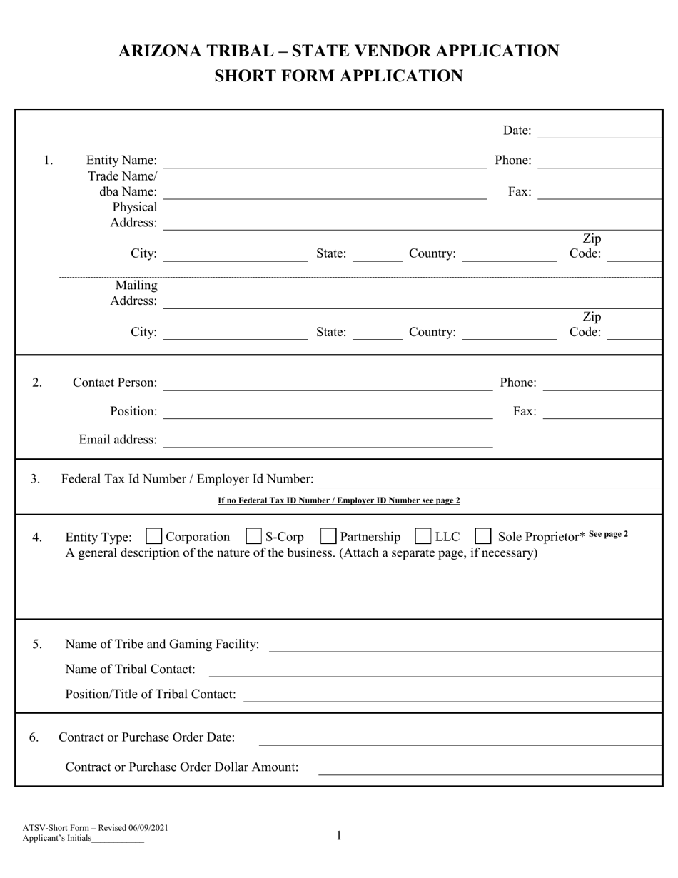 Arizona Tribal - State Vendor Application - Short Form - Arizona, Page 3