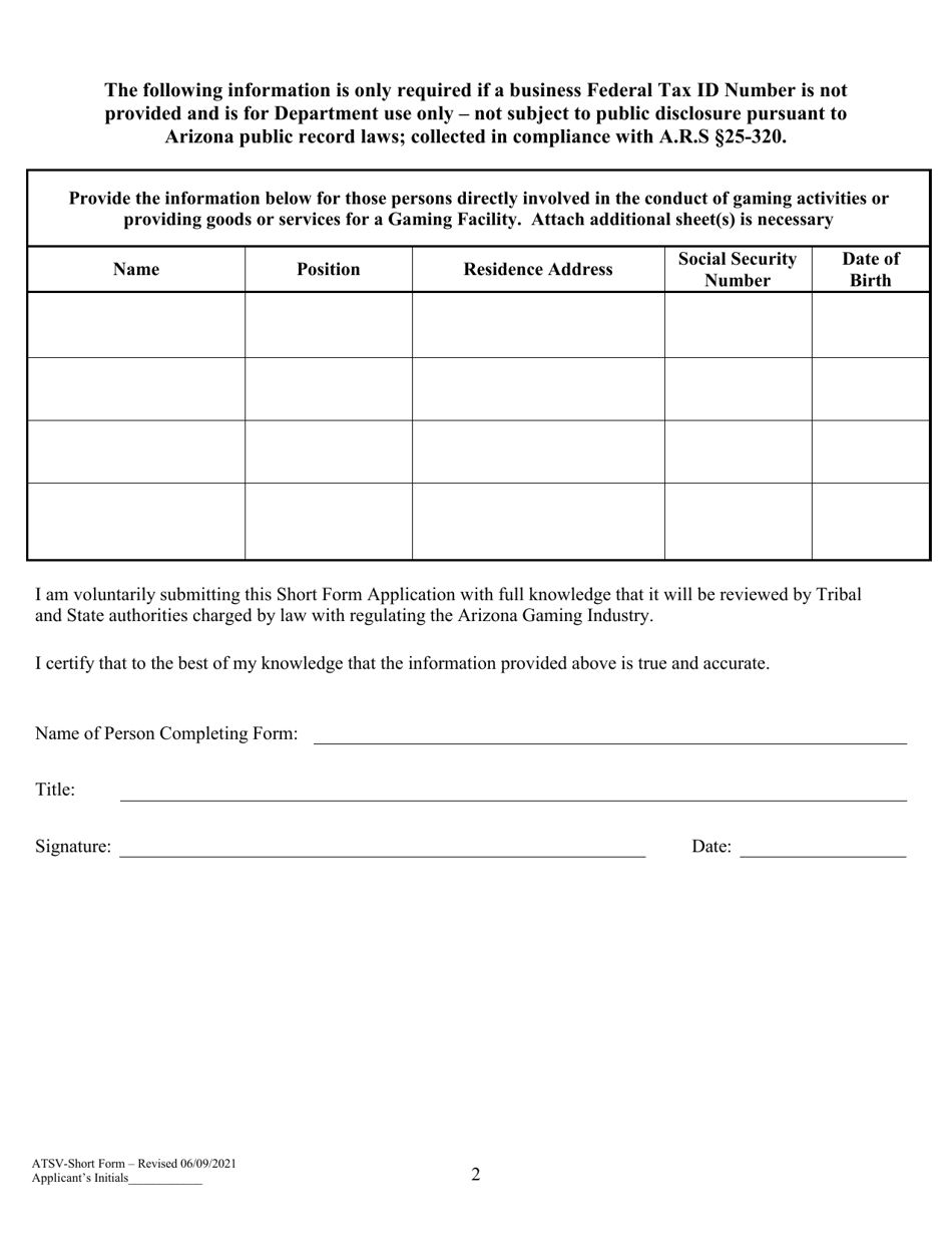 Arizona Tribal - State Vendor Application - Short Form - Arizona, Page 4