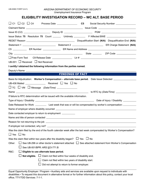 Form UIB-0098C Eligibility Investigation Record - Wc Alt. Base Period - Arizona