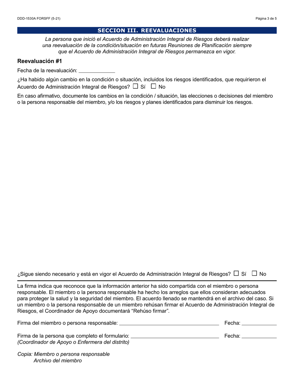 Formulario DDD-1530A-S Acuerdo De Administracion Integral De Riesgos Servicios Y / O Colocacion - Arizona (Spanish), Page 3