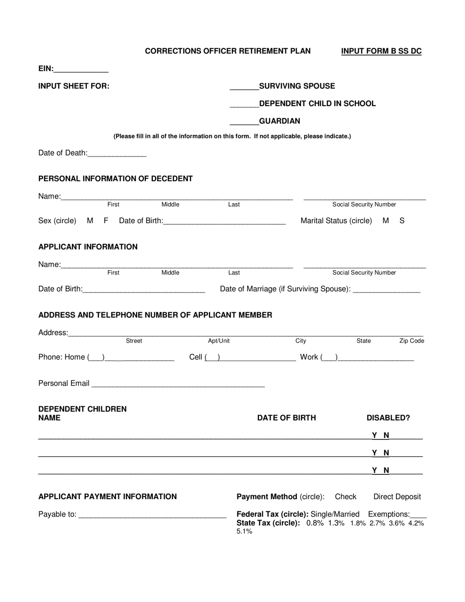 INPUT Form B SS DC Corrections Officer Retirement Plan - Arizona, Page 1