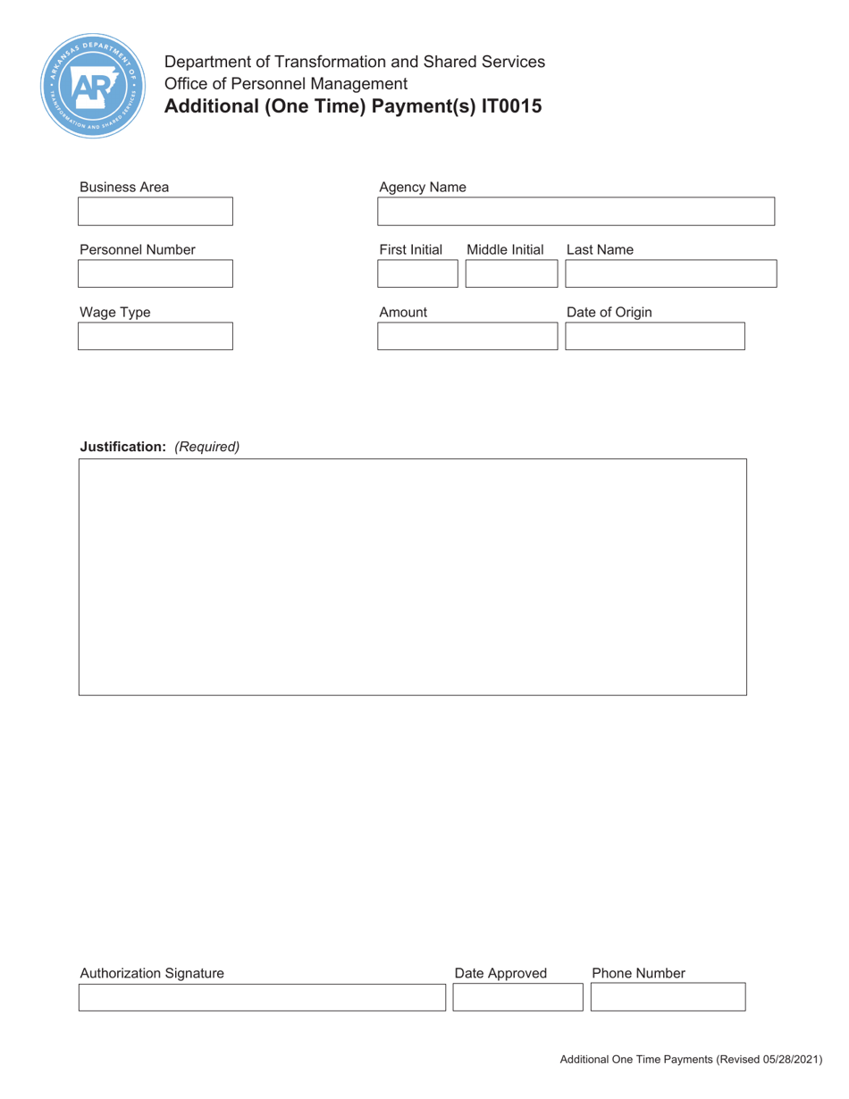 Form IT0015 Additional (One Time) Payment(S) - Arkansas, Page 1