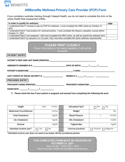 Arbenefits Wellnessprimary Care Provider (Pcp) Form - Arkansas, 2021
