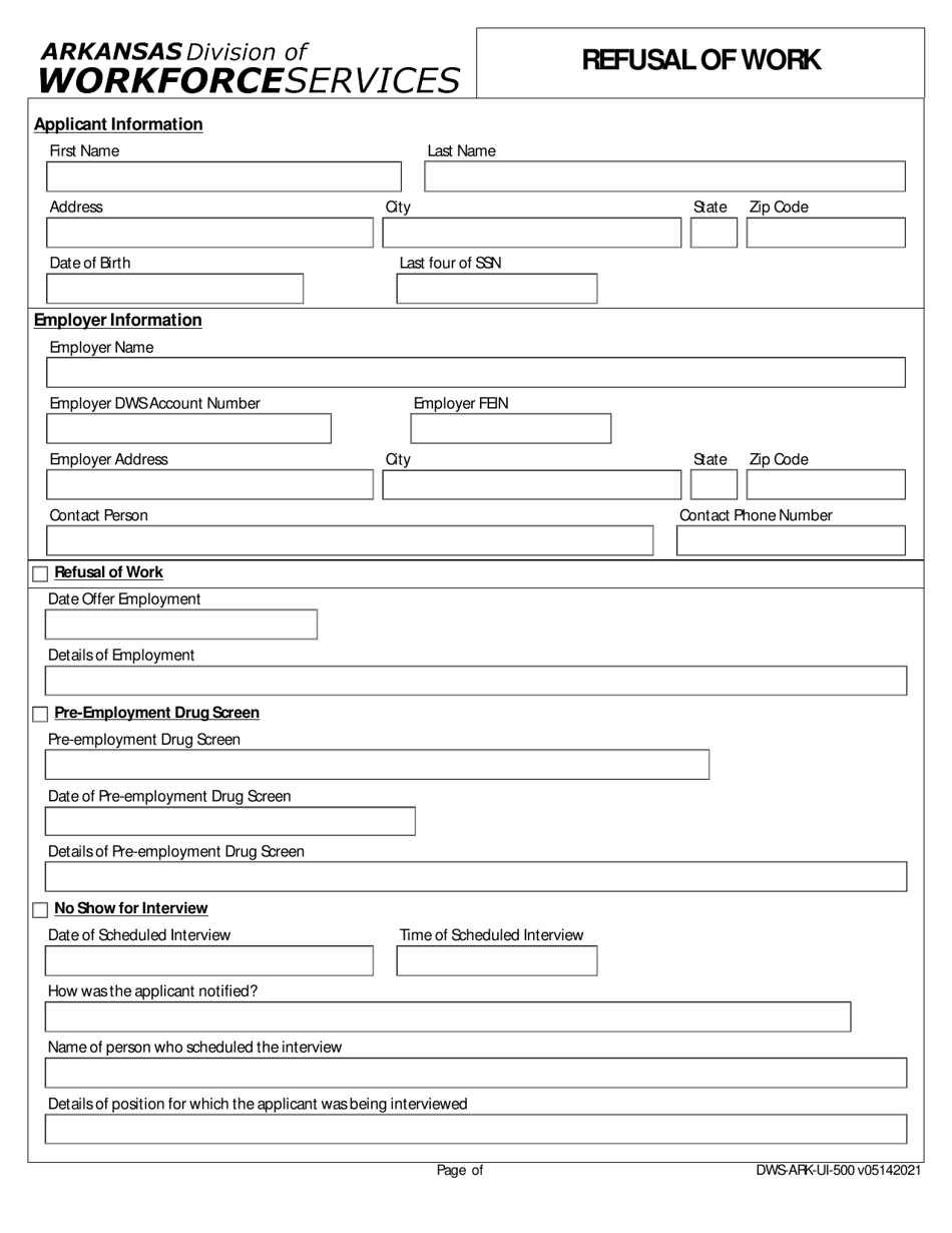 Form Dws Ark Ui 500 Fill Out Sign Online And Download Fillable Pdf Arkansas Templateroller 6857