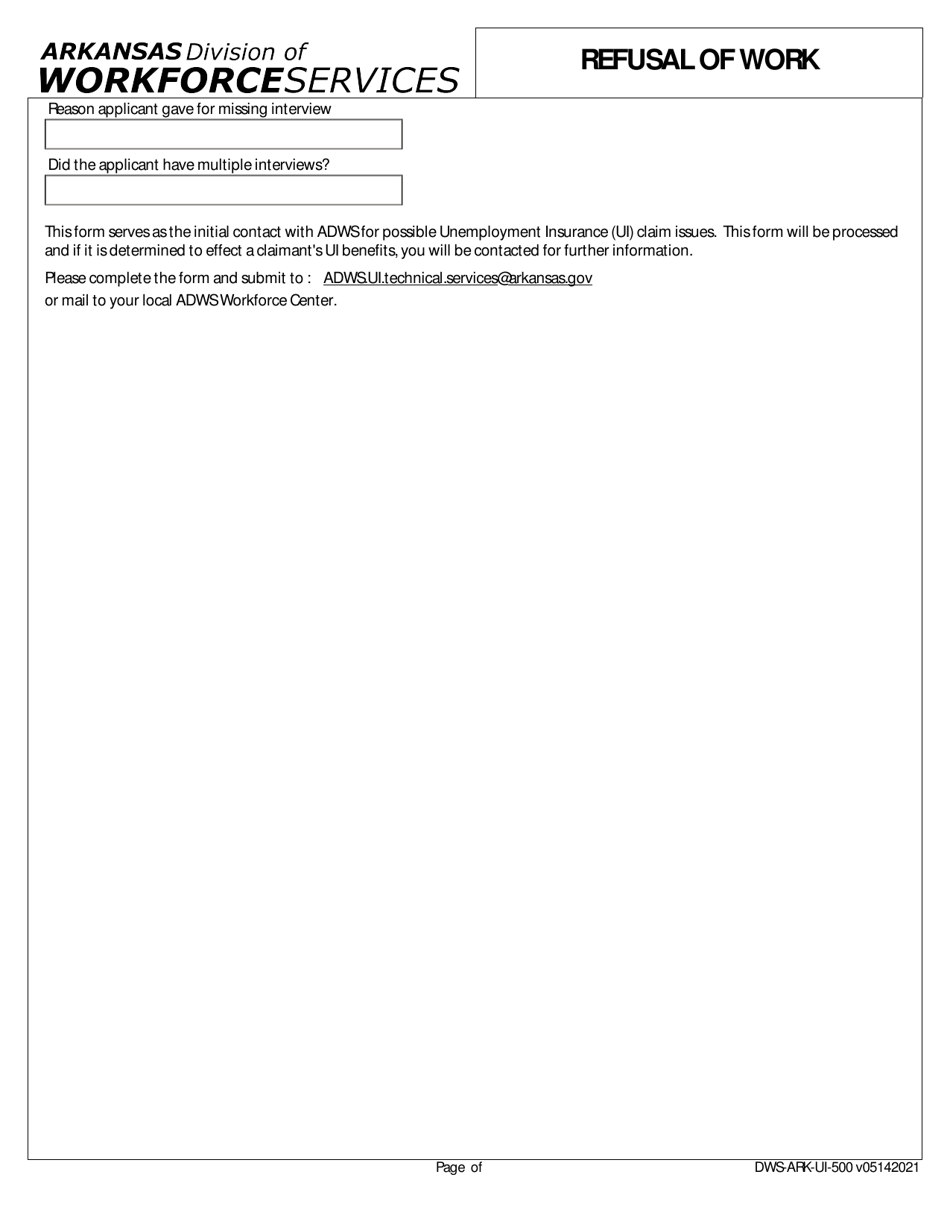 Form Dws Ark Ui 500 Fill Out Sign Online And Download Fillable Pdf Arkansas Templateroller 4013