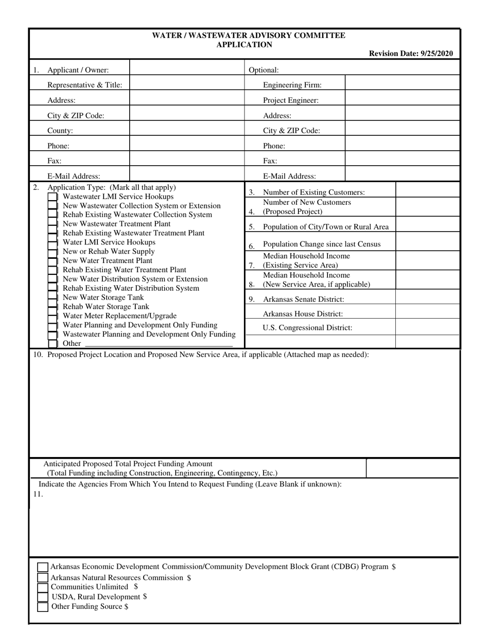 Water / Wastewater Advisory Committee Application - Arkansas, Page 1