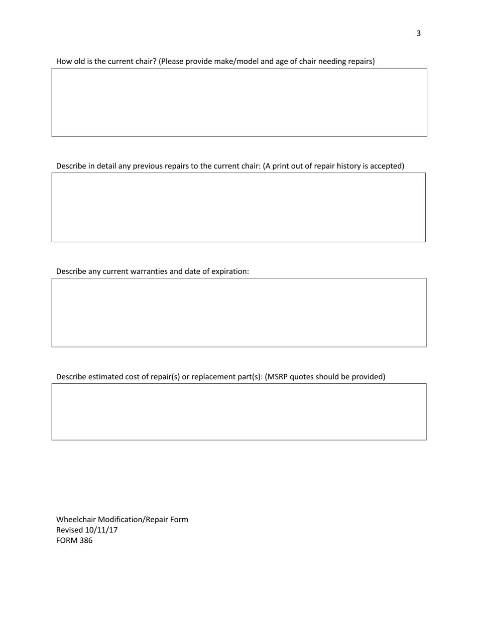 Form 386 Wheelchair Modification / Repair Form - Alabama, Page 3