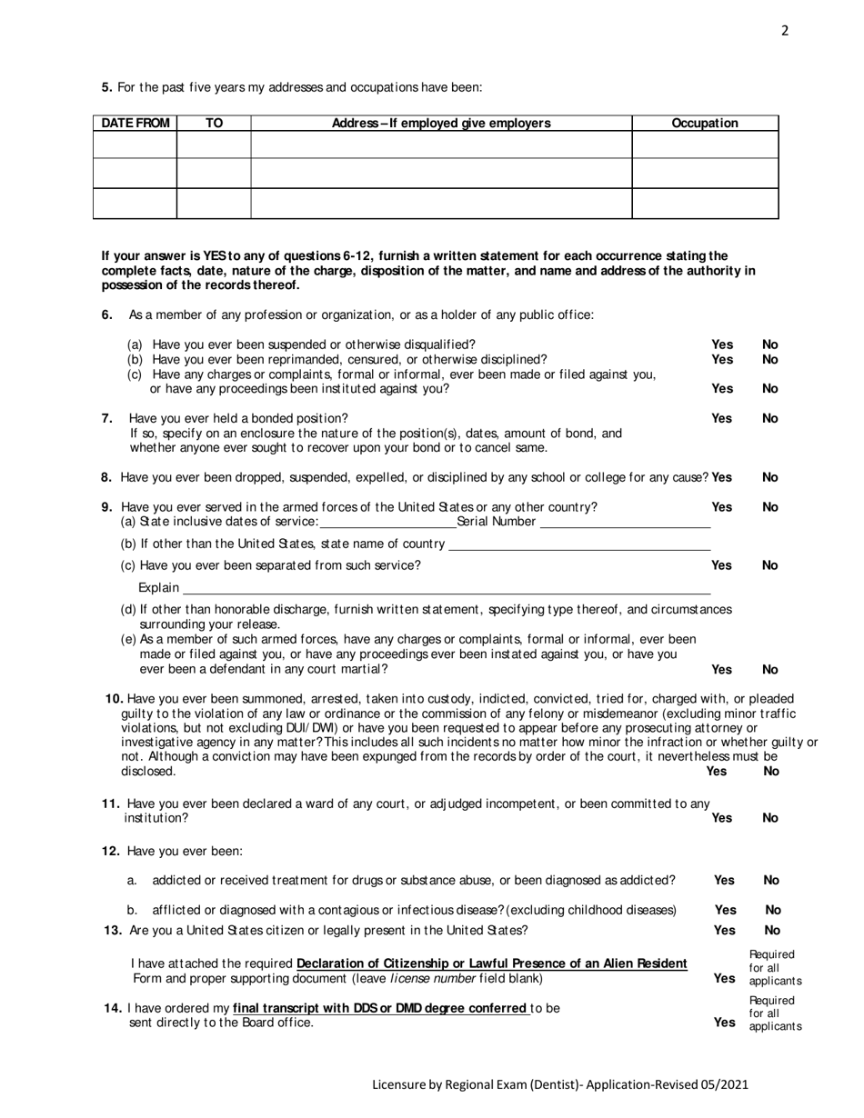 Alabama Dental Licensure by Regional Exam Application - Alabama, Page 5