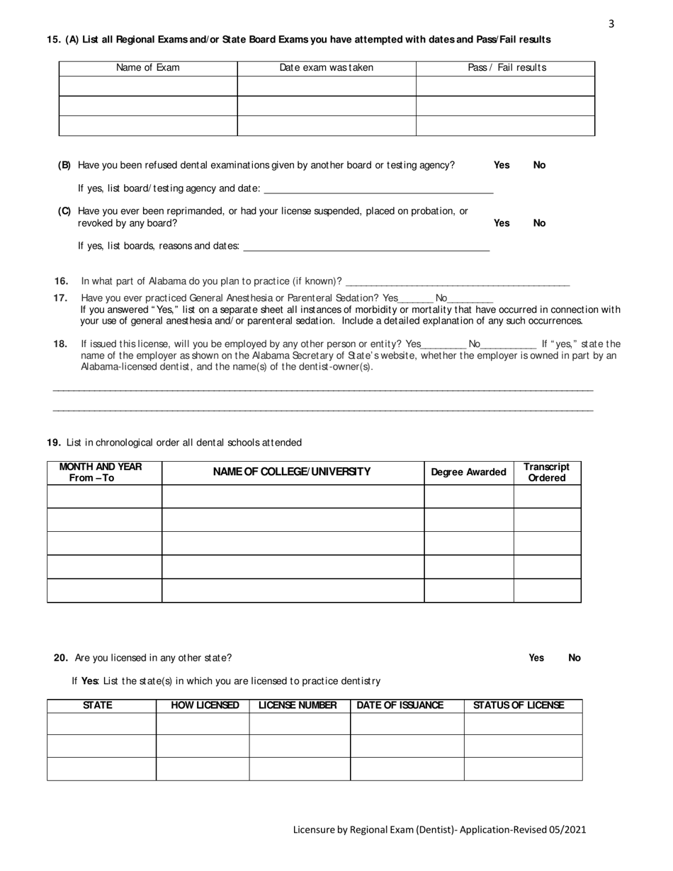 Alabama Dental Licensure by Regional Exam Application - Alabama, Page 6