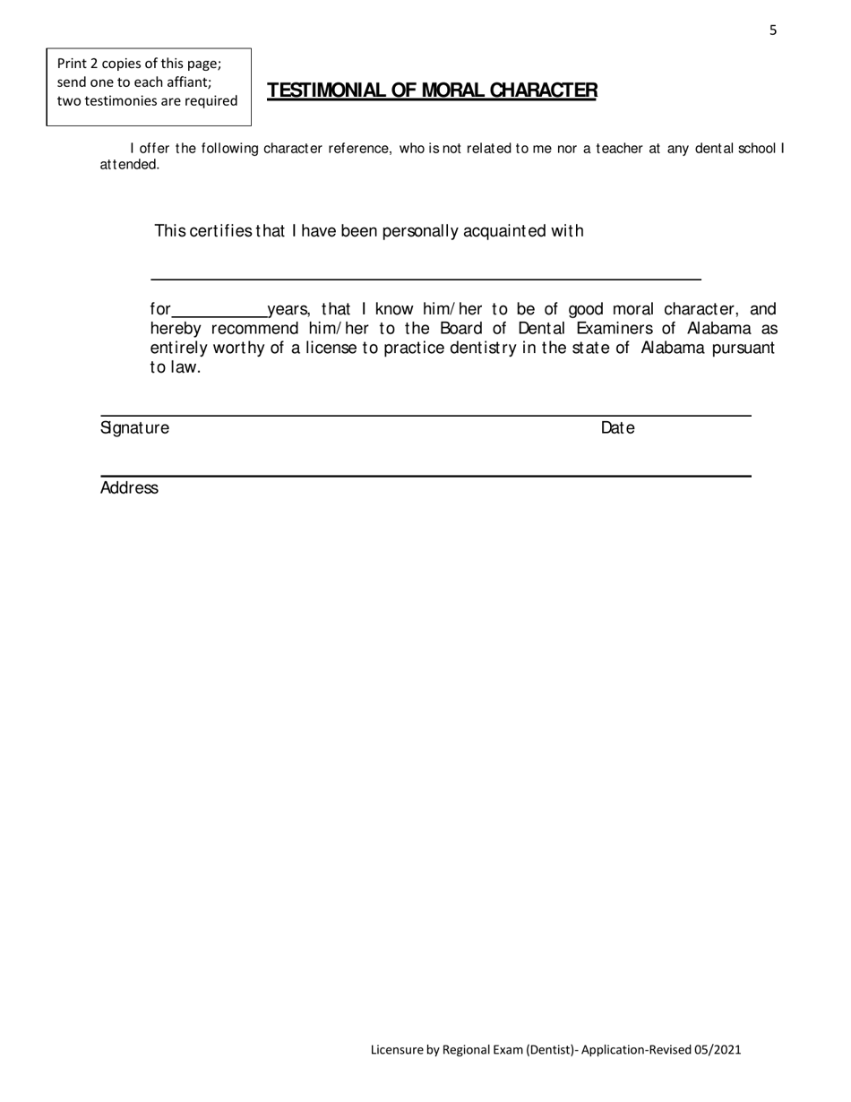 Alabama Dental Licensure by Regional Exam Application - Alabama, Page 8