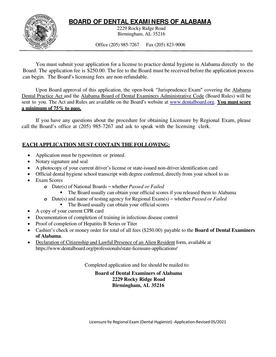 Alabama Dental Hygiene Licensure by Regional Exam Application - Alabama, Page 2