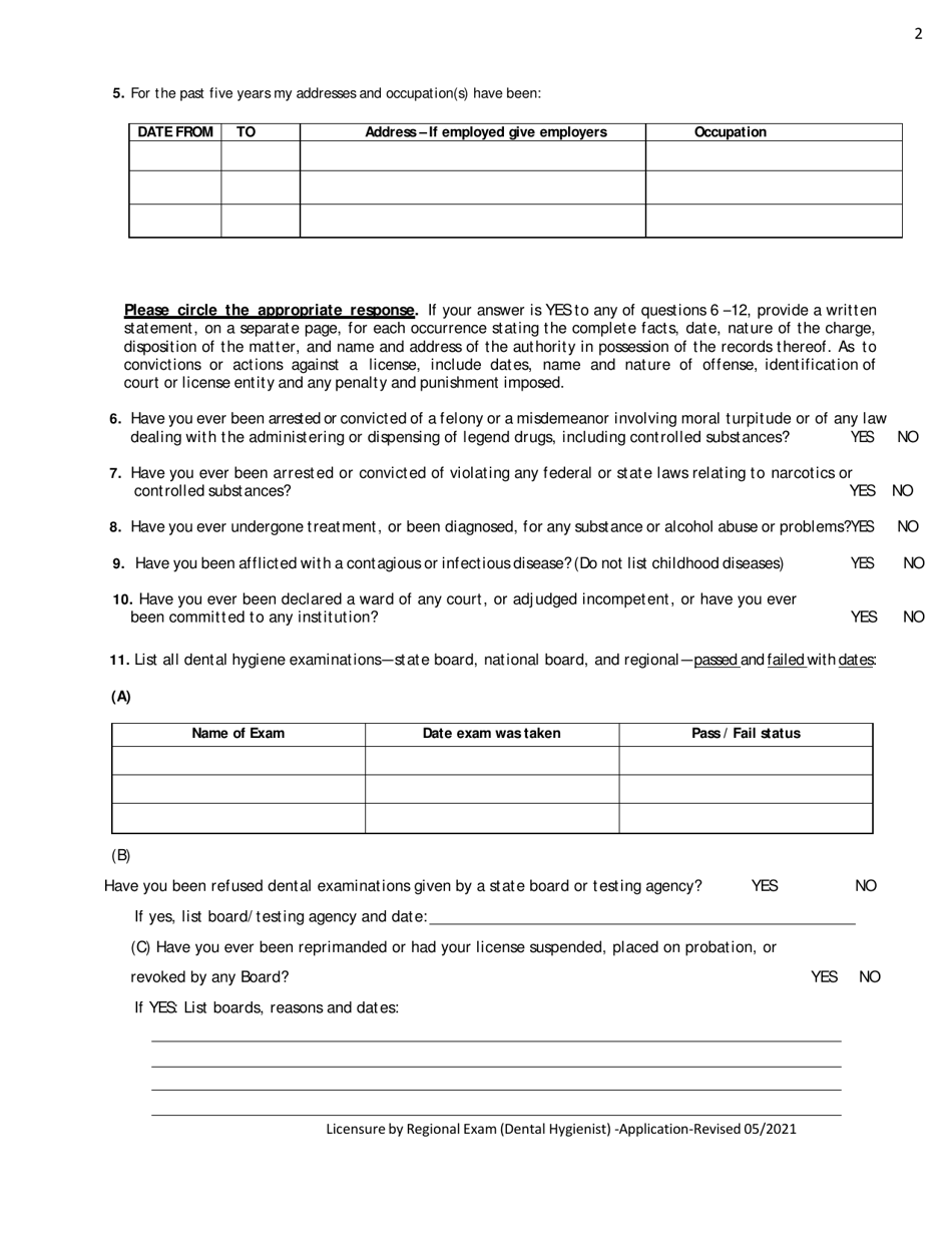 Alabama Alabama Dental Hygiene Licensure by Regional Exam Application