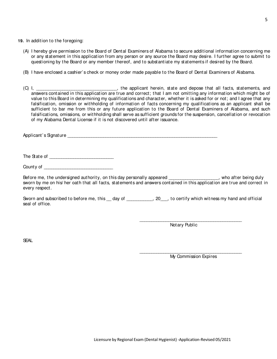 Alabama Alabama Dental Hygiene Licensure by Regional Exam Application