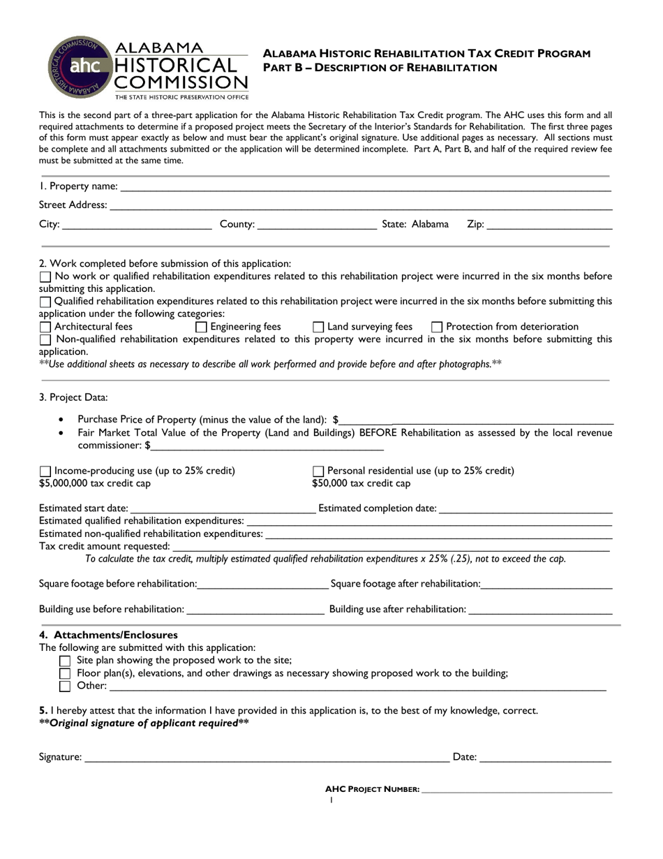 Part B Description of Rehabilitation - Alabama Historic Rehabilitation Tax Credit Program - Alabama, Page 1