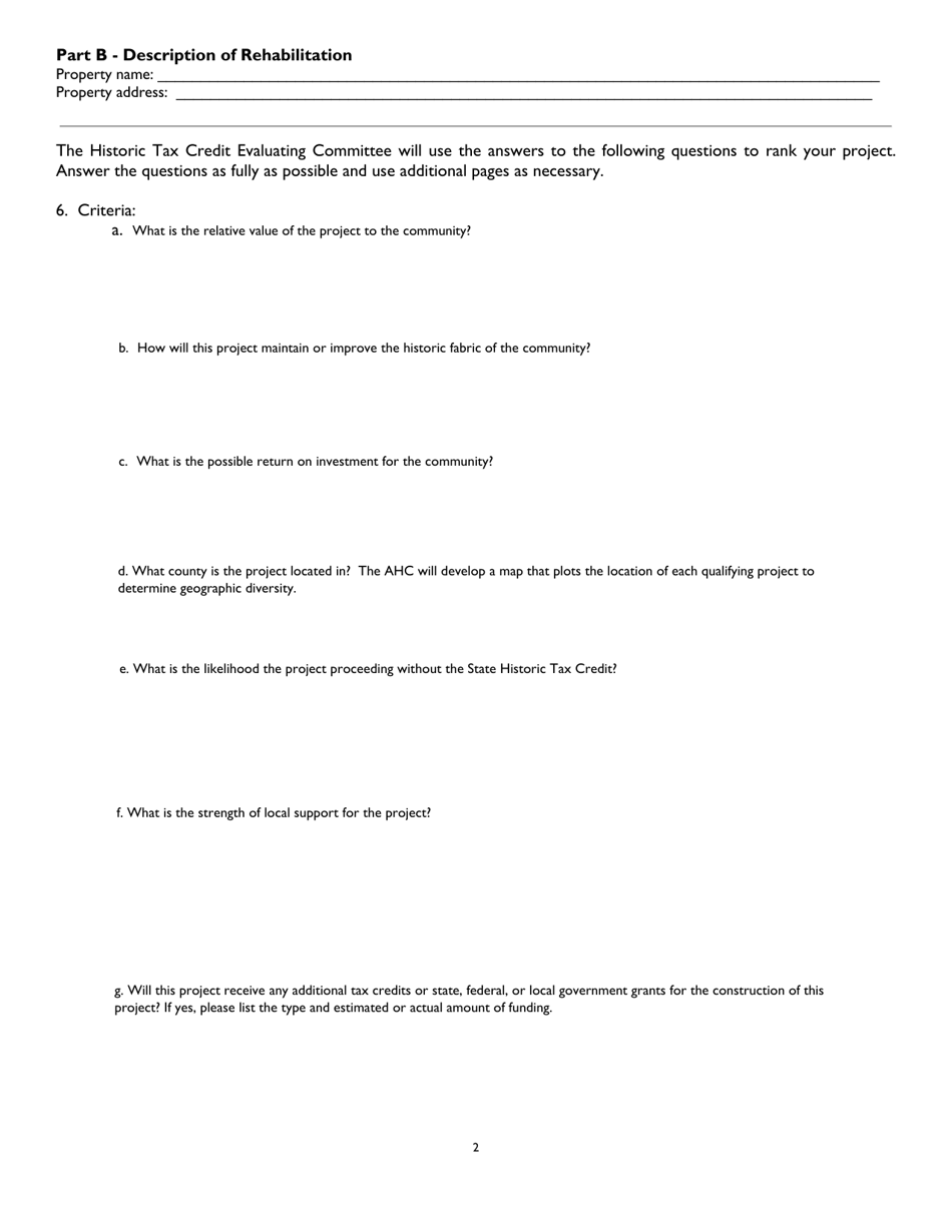 Part B Description of Rehabilitation - Alabama Historic Rehabilitation Tax Credit Program - Alabama, Page 2