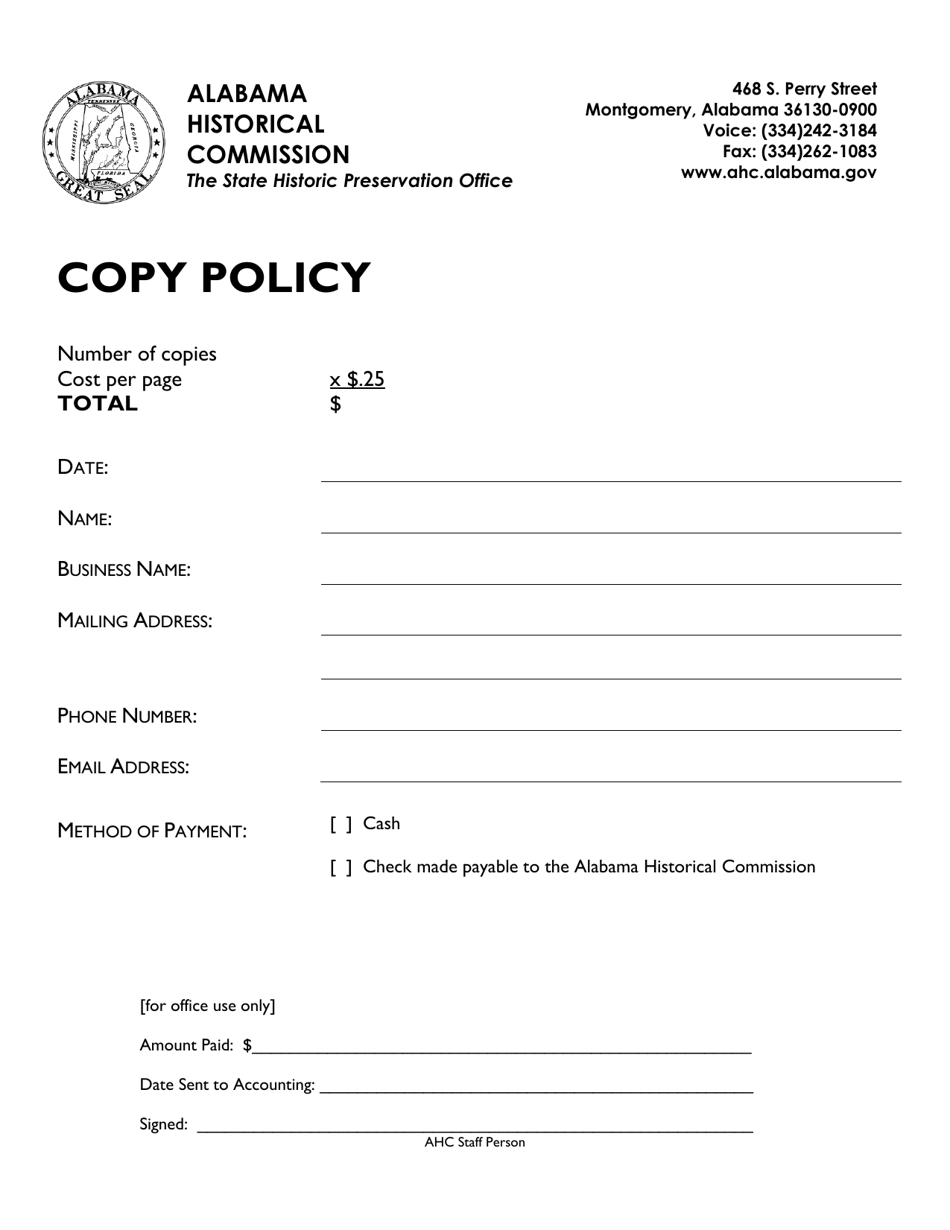 Alabama Copy Policy - Fill Out, Sign Online and Download PDF ...