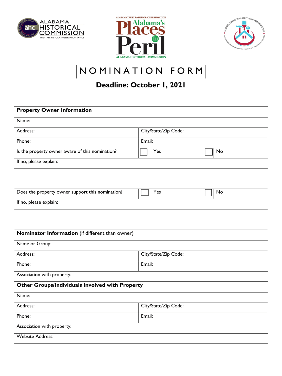 Nomination Form - Alabama, Page 1