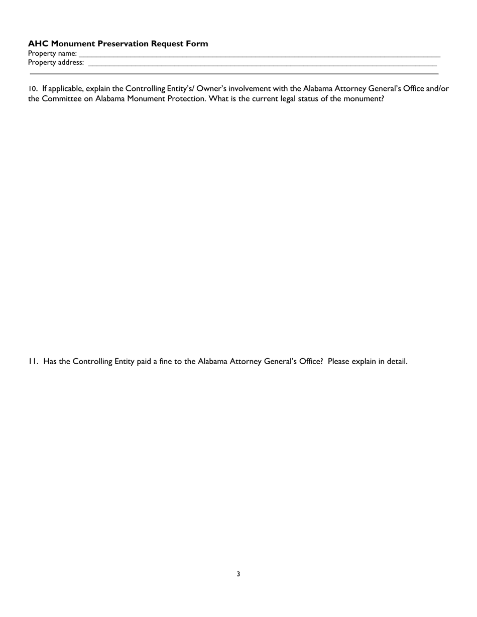 Monument Preservation Request Form - Alabama, Page 3