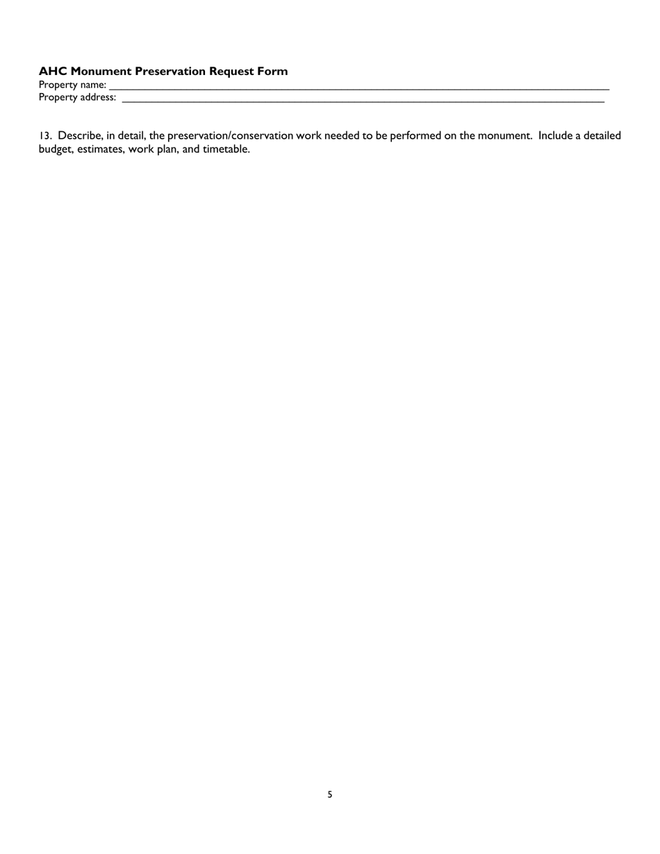 Monument Preservation Request Form - Alabama, Page 5