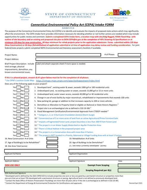 Exhibit 4.5.B Connecticut Environmental Policy Act (Cepa) Intake Form - Connecticut
