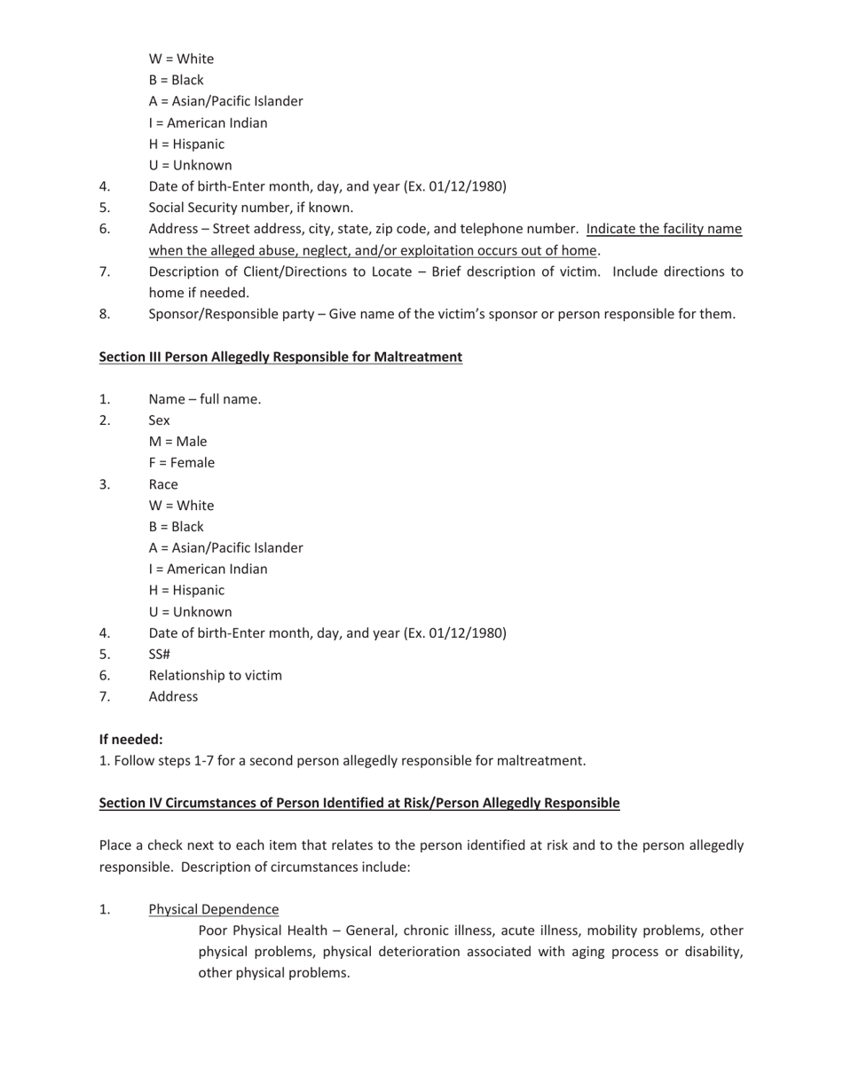 Instructions for Report of Adult Suspected to Be Abused, Neglected or Exploited - Alabama, Page 2