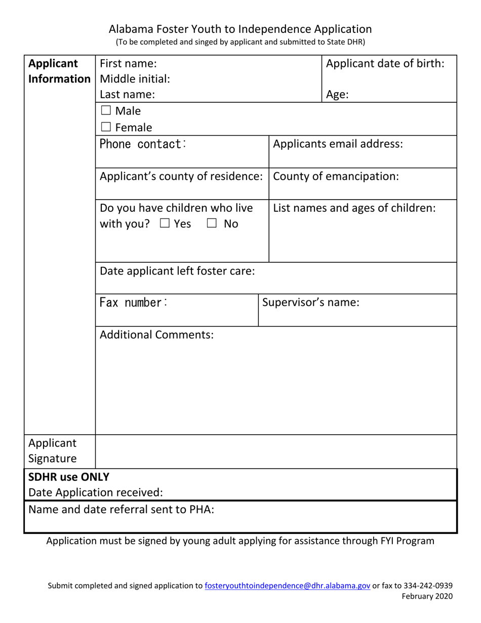 Alabama Foster Youth to Independence Application - Alabama, Page 1