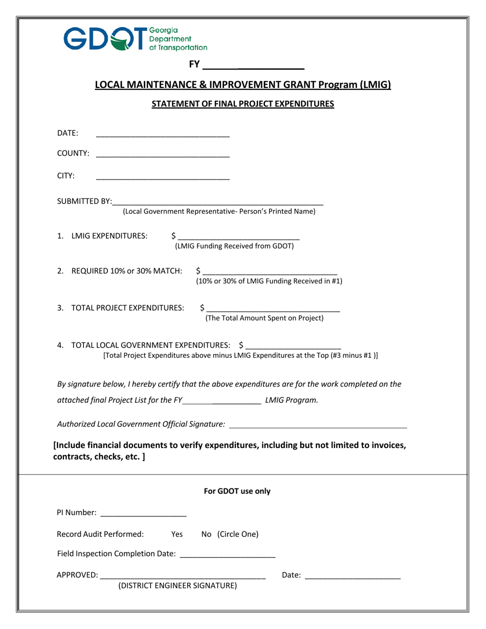 Statement of Final Project Expenditures - Local Maintenance  Improvement Grant Program (Lmig) - Georgia (United States), Page 1