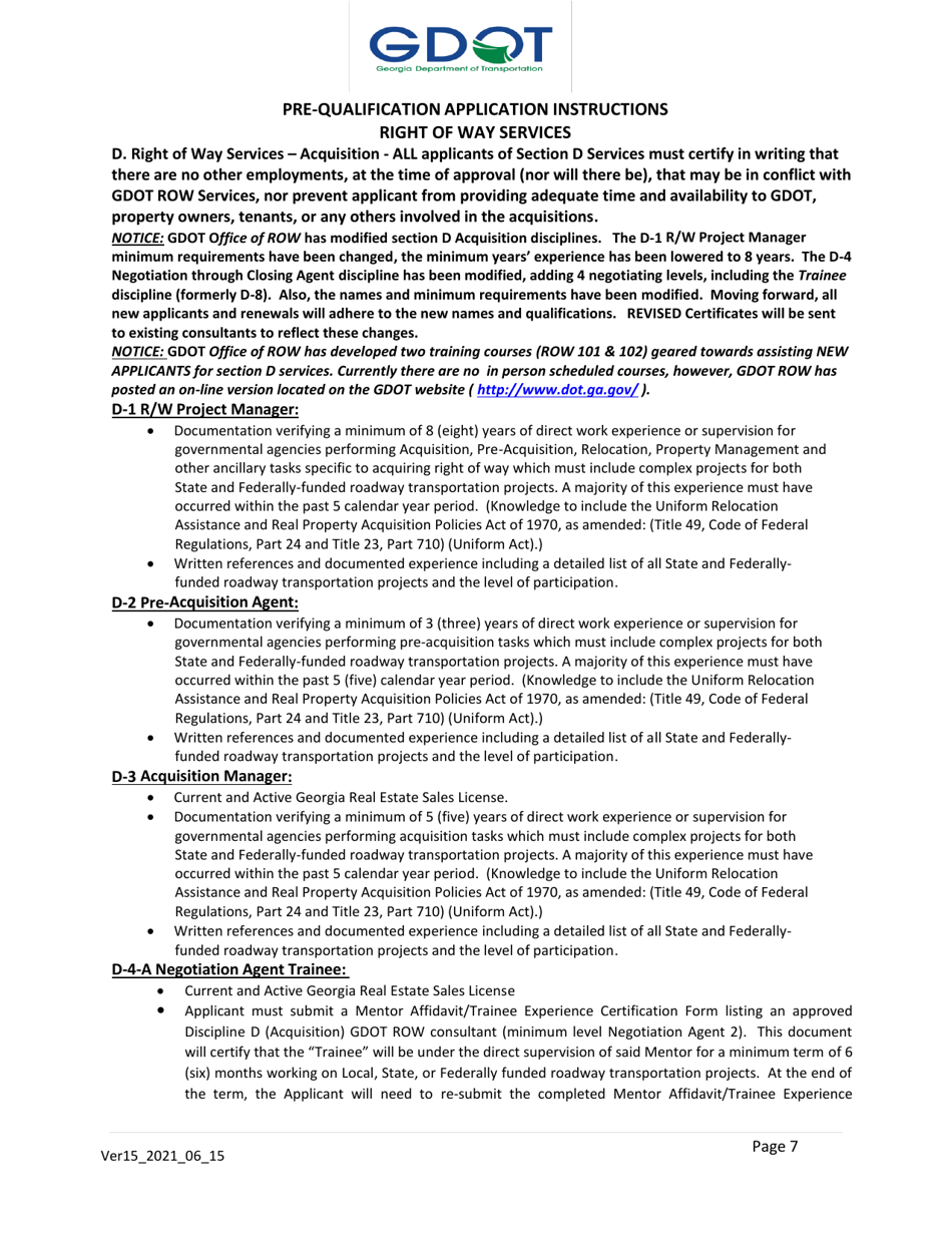Pre-qualification Application - Right of Way Services for Georgia Departmentof Transportation Projects - Georgia (United States), Page 7