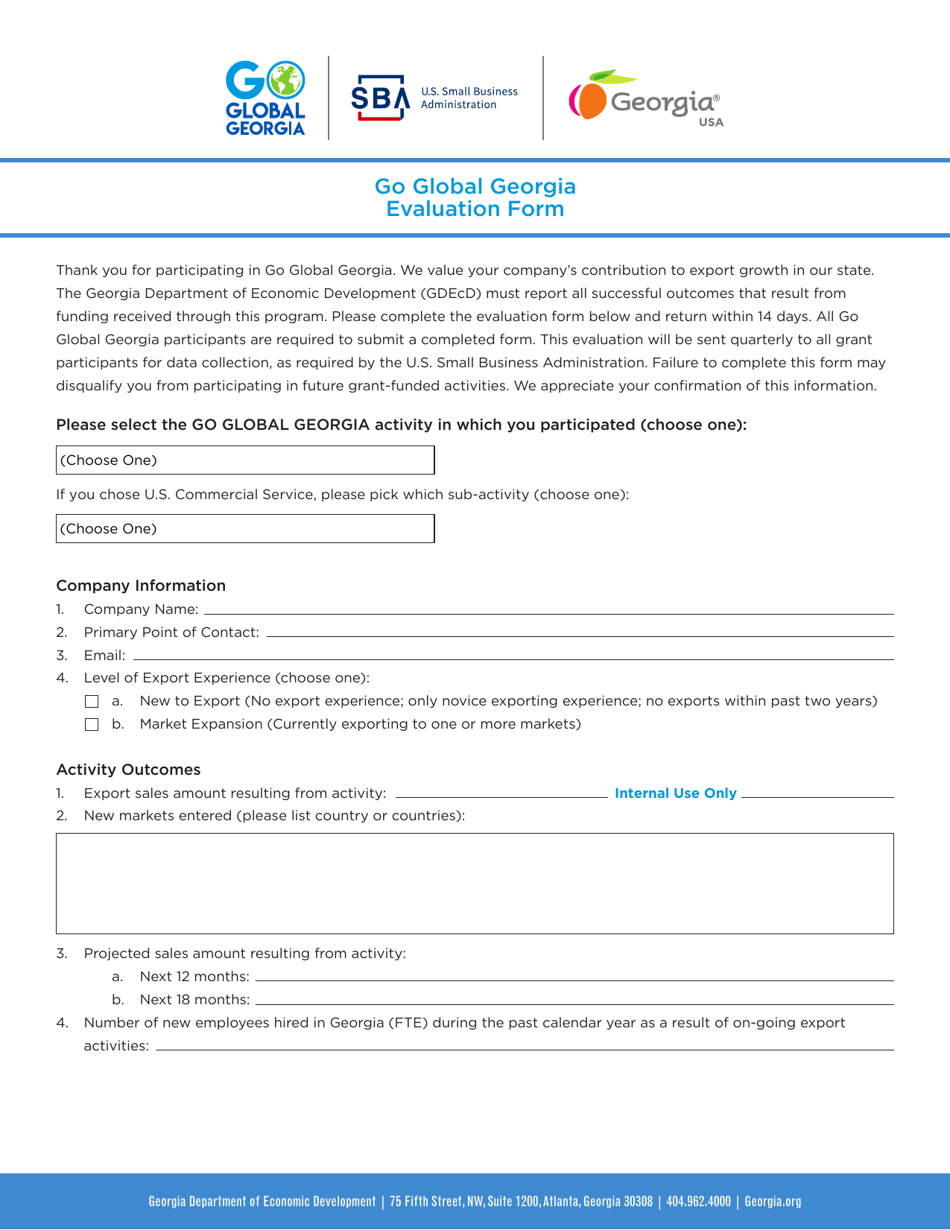 Go Global Georgia Evaluation Form - Georgia (United States), Page 1