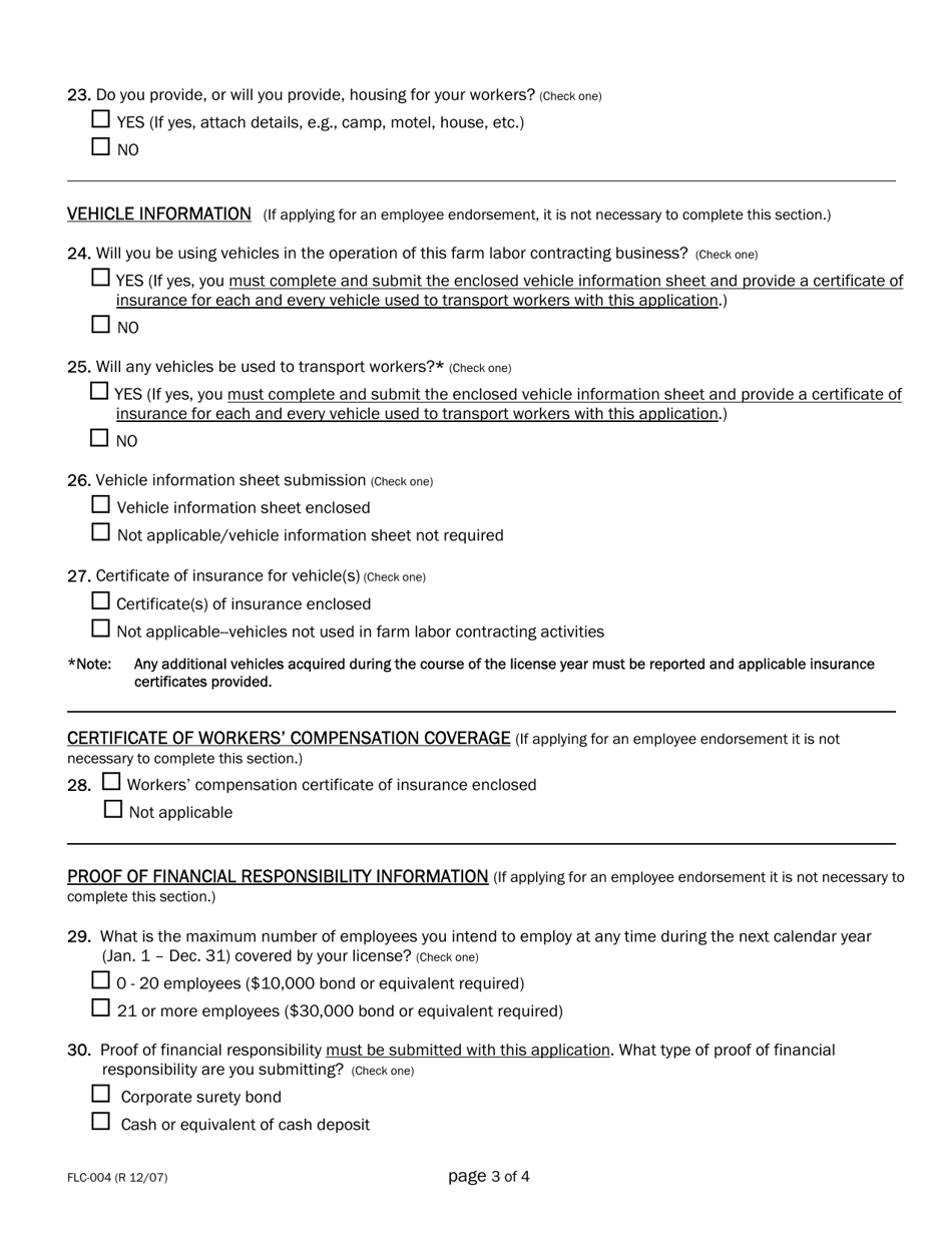 Form FLC-004 Farm Labor Contractors License Application - Idaho, Page 3