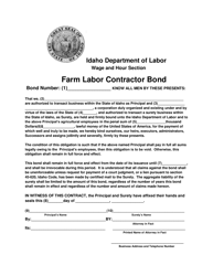 Form FLC-013 Farm Labor Contractor Bond - Idaho