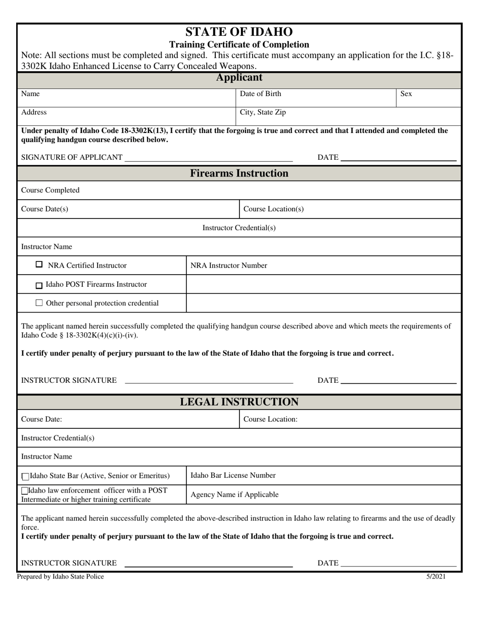 Training Certificate of Completion - Idaho, Page 1