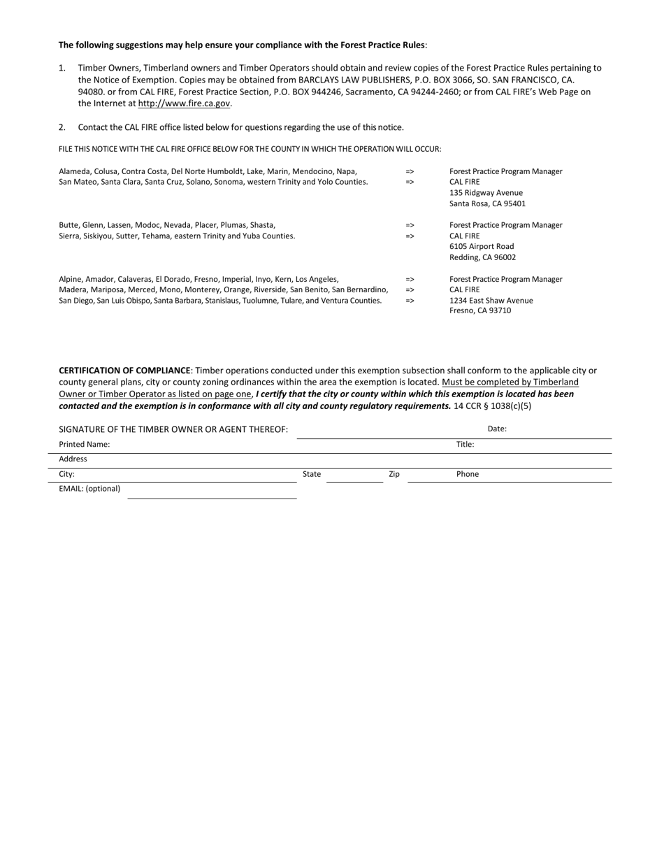 Form RM-73 (1038C6) Structure Protection Exemption - Removal of Fire Hazard Trees From 150 to 300 Feet of an Approved and Legally Permitted or (Habitable) Structure - California, Page 6
