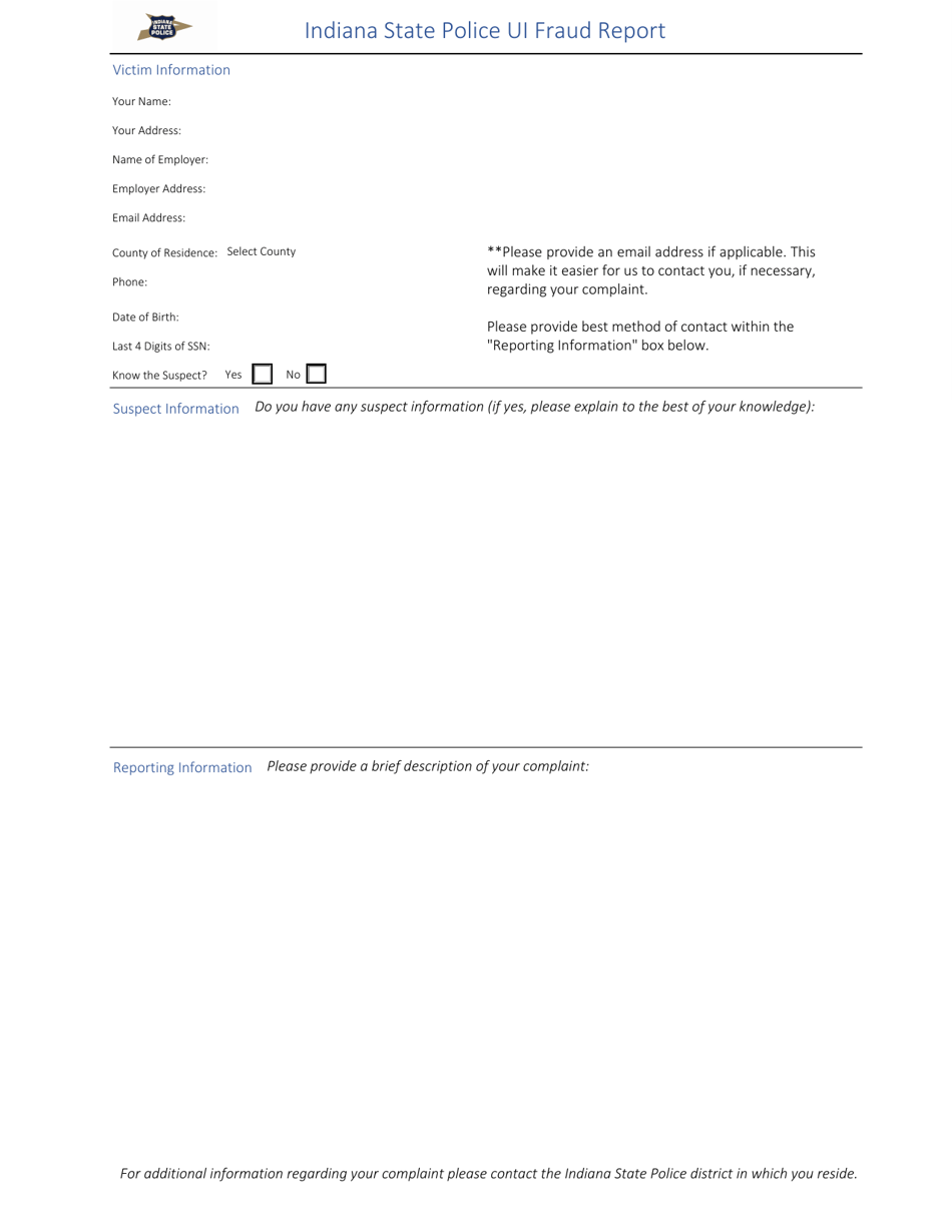 Indiana State Police Ui Fraud Report - Indiana, Page 1