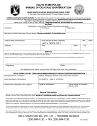 Document preview: Name Based Criminal Background Check Form - Idaho