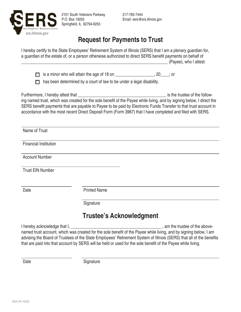 Form 3034 Request for Payments to Trust - Illinois, Page 1