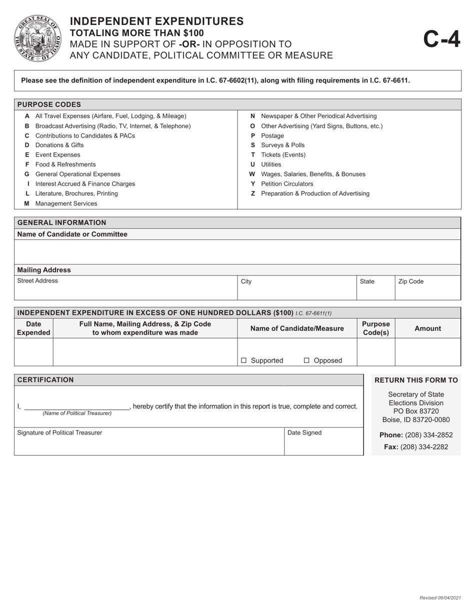 Form C-4 Independent Expenditures - Idaho, Page 1