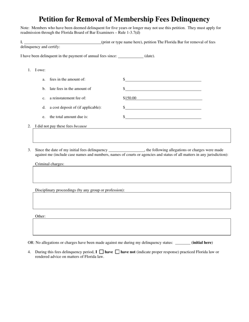 Petition for Removal of Membership Fees Delinquency - Florida Download Pdf