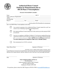 Document preview: Authorized House Counsel Petition for Reinstatement Due to Bscr Phase I Noncompliance - Florida