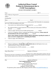 Document preview: Authorized House Counsel Petition for Reinstatement Due to Cler Noncompliance - Florida