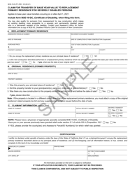 Form BOE-19-D Claim for Transfer of Base Year Value to Replacement Primary Residence for Severely Disabled Persons - Sample - California
