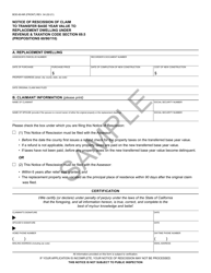 Document preview: Form BOE-60-NR Notice of Rescission of Claim to Transfer Base Year Value to Replacement Dwelling Under Revenue & Taxation Code Section 69.5 (Propositions 60/90/110) - Sample - California