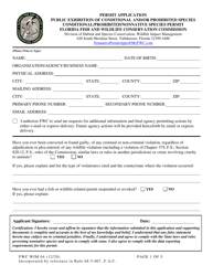 Document preview: Form FWC WIM04 Permit Application - Public Exhibition of Conditional and/or Prohibited Species Conditional/Prohibited/Nonnative Species Permit - Florida