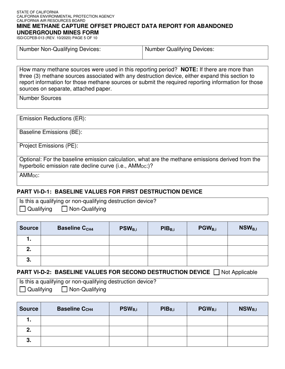 Form ISD / CCPEB-013 Mine Methane Capture Offset Project Data Report for Abandoned Underground Mines Form - California, Page 5