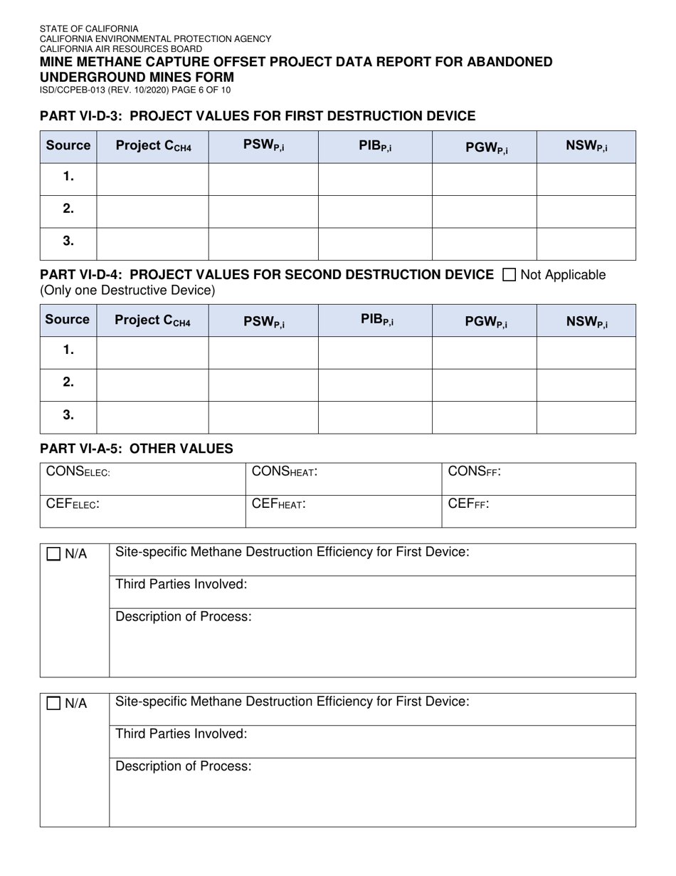 Form ISD / CCPEB-013 Mine Methane Capture Offset Project Data Report for Abandoned Underground Mines Form - California, Page 6