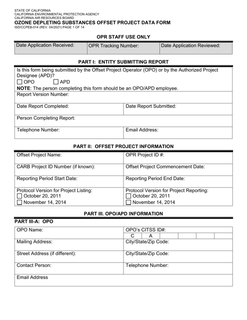 Form ISD/CCPEB-014 Ozone Depleting Substances Offset Project Data Form - California