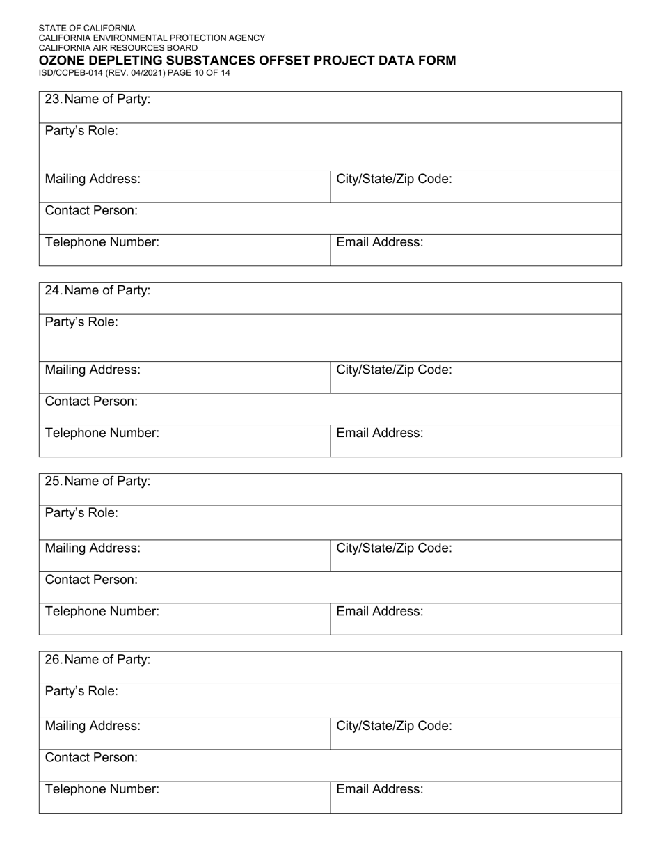 Form ISD / CCPEB-014 Ozone Depleting Substances Offset Project Data Form - California, Page 10