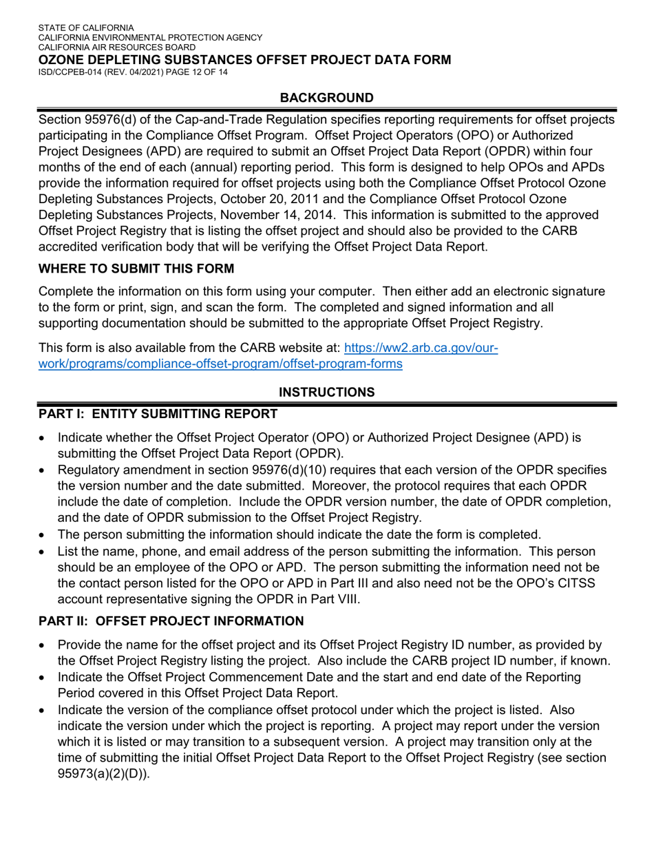 Form ISD / CCPEB-014 Ozone Depleting Substances Offset Project Data Form - California, Page 12